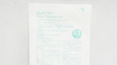 Braun 513548 Multi-Ad Fluid Transfer Set w/Spike & Valve 43inch x 6.6mL(Approx.)